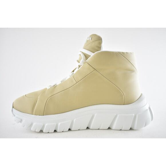 Prada Rush Piuma Nylon Beige White Platform Flat High Top Trainer Sneaker 38.5 - Picture 9 of 12